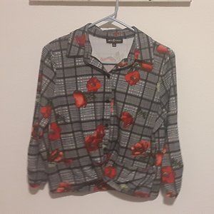 Plaid floral button up tied up shirt blouse